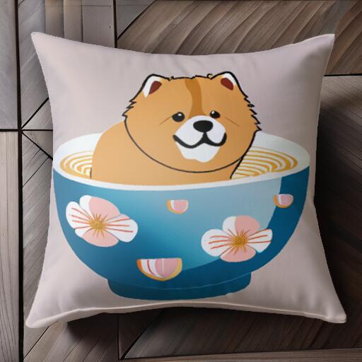 ラーメン 秋田犬 花柄 ボウル クッションカバー 45×45cm アニマル柄 おしゃれ 可愛い クッション本体付..