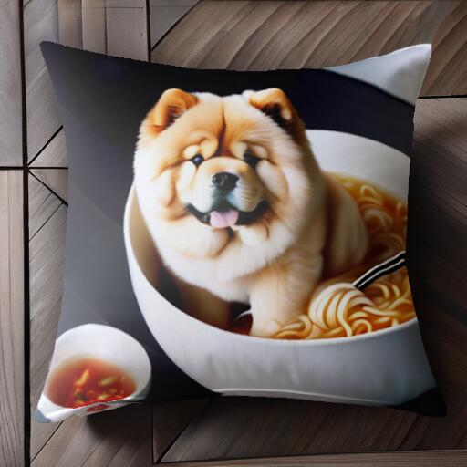 ラーメン チャウチャウ どんぶり スープ クッションカバー 45×45cm アニマル柄 おしゃれ 可愛い クッシ..