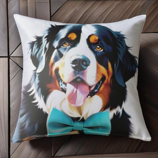 蝶ネクタイ バーニーズマウンテンドッグ クッションカバー 45×45cm アニマル柄 おしゃれ 可愛い クッシ..