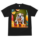 ブルドッグ Tシャツ 犬愛 ユニークデザインメンズ キッズ 犬ファン 半袖 春夏 プリント 大人カジュアル かわいい 人間用 ギフト 個性的 猛暑対策 オレンジ ブルドッグ イチゴ ブルーベリー ジュース
