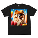 ポメラニアン Tシャツ 犬愛 ユニークデザインメンズ キッズ 犬ファン 半袖 春夏 プリント 大人カジュアル かわいい 人間用 ギフト 個性的 猛暑対策 夏 ポメラニアン ジュース ストロー いちご