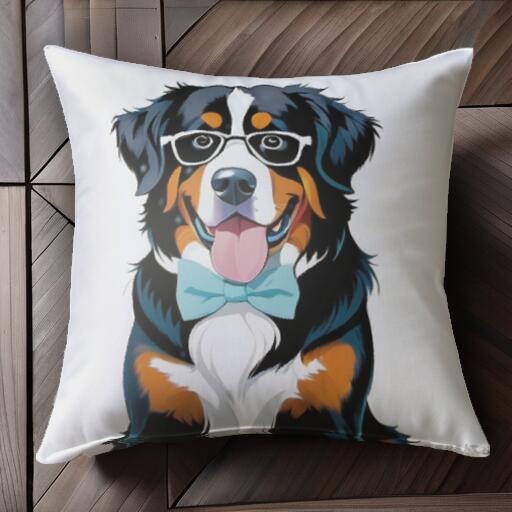 メガネ バーニーズマウンテンドッグ 蝶ネクタイ クッションカバー 45×45cm アニマル柄 おしゃれ 可愛い クッション本体付き 正方形