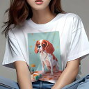 キャバリア Tシャツ 犬愛 ユニークデザインレディース 犬ファン 半袖 春夏 プリント 大人カジュアル かわいい 人間用 ギフト 個性的 猛暑対策 花 キャバリ...