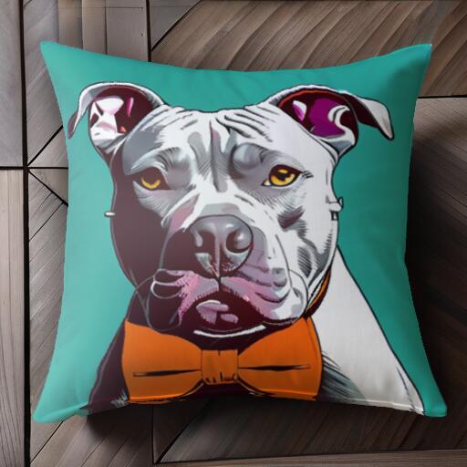 蝶ネクタイ アメリカンピットブルテリア クッションカバー 45×45cm アニマル柄 おしゃれ 可愛い クッション本体付き 正方形