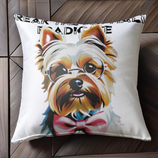 メガネ ヨークシャーテリア 蝶ネクタイ クッションカバー 45×45cm アニマル柄 おしゃれ 可愛い クッション本体付き 正方形