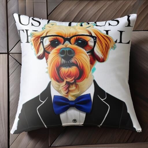 蝶ネクタイ ヨークシャーテリア スーツ 眼鏡 クッションカバー 45×45cm アニマル柄 おしゃれ 可愛い クッション本体付き 正方形