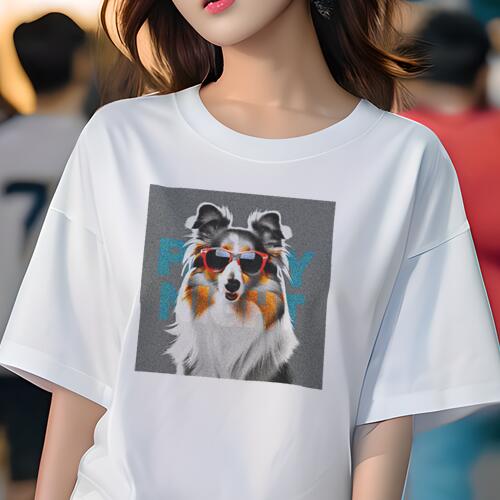 シェットランドシープドッグ Tシャツ 犬愛 ユニークデザインレディース 犬ファン 半袖 春夏 プリント 大人カジュアル かわいい 人間用 ギフト 個性的 猛暑対策 サングラス シェットランドシープドッグ