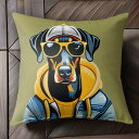 帽子 ドーベルマン サングラス パーカー ジャケット クッションカバー 45×45cm アニマル柄 おしゃれ 可愛い クッション本体付き 正方形