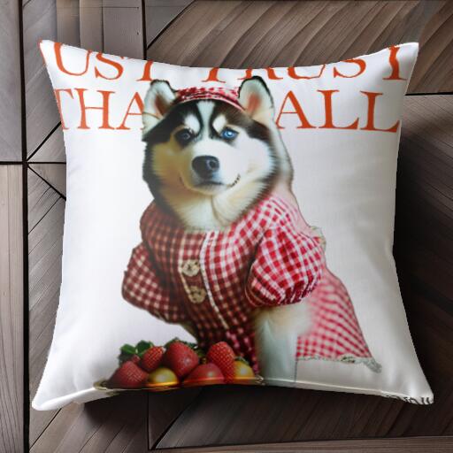 イチゴ シベリアンハスキー 皿 チェック柄 ワンピース クッションカバー 45×45cm アニマル柄 おしゃれ ..