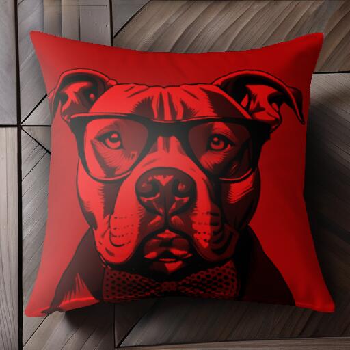 メガネ ピットブル 蝶ネクタイ クッションカバー 45×45cm アニマル柄 おしゃれ 可愛い クッション本体..