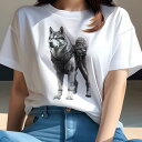シベリアンハスキー Tシャツ 犬愛 ユニークデザインレディース 犬ファン 半袖 春夏 プリント 大人カジュアル かわいい 人間用 ギフト 個性的 猛暑対策 ハーネス シベリアンハスキー ミリタリー