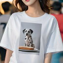 ダルメシアン Tシャツ 犬愛 ユニークデザインレディース 犬ファン 半袖 春夏 プリント 大人カジュアル かわいい 人間用 ギフト 個性的 猛暑対策 パン ダルメシアン 皿