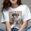 シーズー Tシャツ 犬愛 ユニークデザインレディース 犬ファン 半袖 春夏 プリント 大人カジュアル かわいい 人間用 ギフト 個性的 猛暑対策 リボン シーズ...