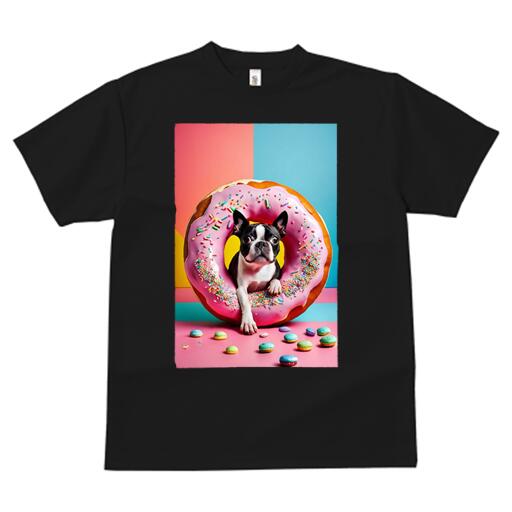 ボストンテリア Tシャツ 犬愛 ユニークデザインメンズ キッズ 犬ファン 半袖 春夏 プリント 大人カジュアル かわいい 人間用 ギフト 個性的 猛暑対策 ドーナツ ボストンテリア スプリンクル マカロン スイーツ