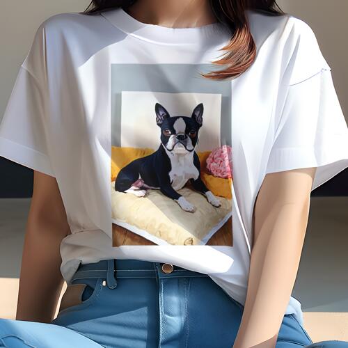 ボストンテリア Tシャツ 犬愛 ユニークデザインレディース 犬ファン 半袖 春夏 プリント 大人カジュア..