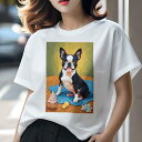 ボストンテリア Tシャツ 犬愛 ユニークデザインレディース 犬ファン 半袖 春夏 プリント 大人カジュアル かわいい 人間用 ギフト 個性的 猛暑対策 アイスクリーム ボストンテリア 花 ボール ビーチ