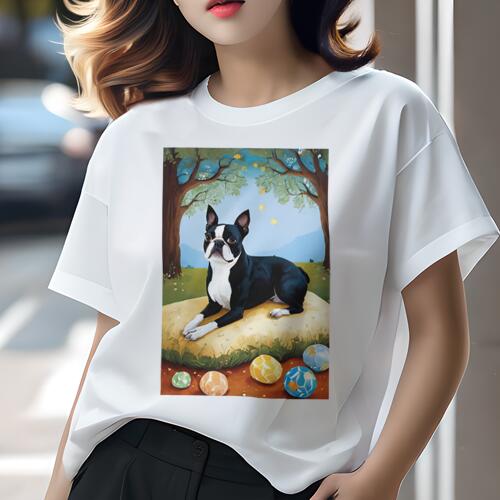 ボストンテリア Tシャツ 犬愛 ユニークデザインレディース 犬ファン 半袖 春夏 プリント 大人カジュア..