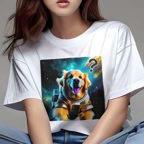 ゴールデンレトリバー Tシャツ 犬愛 ユニークデザインレディース 犬ファン 半袖 春夏 プリント 大人カジュアル かわいい 人間用 ギフト 個性的 猛暑対策 宇宙 ゴールデンレトリバー 宇宙飛行士 スペーススーツ
