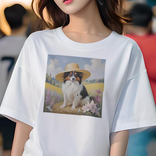 パピヨン Tシャツ 犬愛 ユニークデザインレディース 犬ファン 半袖 春夏 プリント 大人カジュアル かわ..