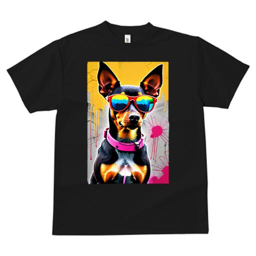 ミニチュアピンシャー Tシャツ 犬愛 ユニークデザインメンズ キッズ 犬ファン 半袖 春夏 プリント 大人カジュアル かわいい 人間用 ギフト 個性的 猛暑対策 サングラス ミニチュアピンシャー ピンクの首輪 グラフィックアート ポップアート