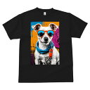 ジャックラッセルテリア Tシャツ 犬愛 ユニークデザインメンズ キッズ 犬ファン 半袖 春夏 プリント 大人カジュアル かわいい 人間用 ギフト 個性的 猛暑対策 サングラス ジャックラッセルテリア グラフィティ ヘッドホン