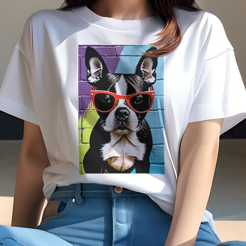 ボストンテリア Tシャツ 犬愛 ユニークデザインレディース 犬ファン 半袖 春夏 プリント 大人カジュア..