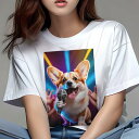 コーギー Tシャツ 犬愛 ユニークデザインレディース 犬ファン 半袖 春夏 プリント 大人カジュアル かわいい 人間用 ギフト 個性的 猛暑対策 マイク コーギー ステージ ライト