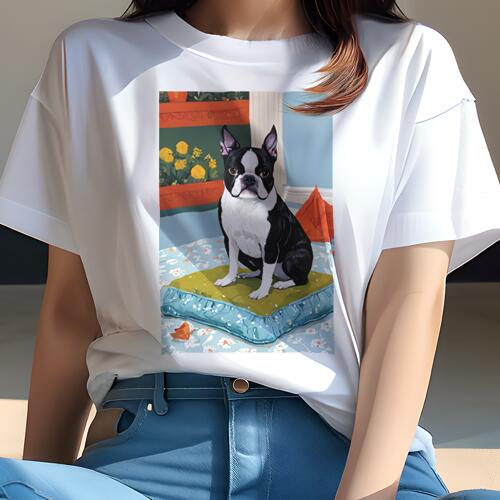 ボストンテリア Tシャツ 犬愛 ユニークデザインレディース 犬ファン 半袖 春夏 プリント 大人カジュア..