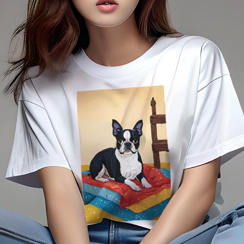 ボストンテリア Tシャツ 犬愛 ユニークデザインレディース 犬ファン 半袖 春夏 プリント 大人カジュア..
