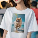 ポメラニアン Tシャツ 犬愛 ユニークデザインレディース 犬ファン 半袖 春夏 プリント 大人カジュアル かわいい 人間用 ギフト 個性的 猛暑対策 ビーチ ポメラニアン 海 夏 休暇