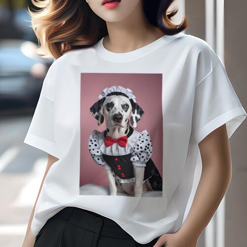 ダルメシアン Tシャツ 犬愛 ユニークデザインレディース 犬ファン 半袖 春夏 プリント 大人カジュアル かわいい 人間用 ギフト 個性的 猛暑対策 メイド服 ダルメシアン リボン