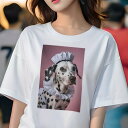 ダルメシアン Tシャツ 犬愛 ユニークデザインレディース 犬ファン 半袖 春夏 プリント 大人カジュアル かわいい 人間用 ギフト 個性的 猛暑対策 フリル ダルメシアン コスチューム