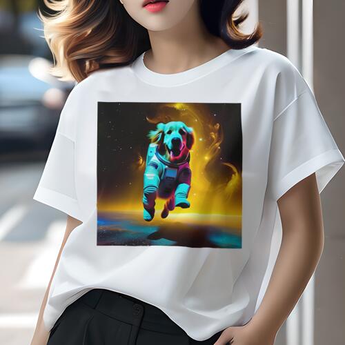 ゴールデンレトリバー Tシャツ 犬愛 ユニークデザインレディース 犬ファン 半袖 春夏 プリント 大人カジュアル かわいい 人間用 ギフト 個性的 猛暑対策 宇宙 ゴールデンレトリバー 宇宙服 スペース 惑星