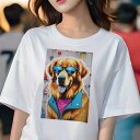 ゴールデンレトリバー Tシャツ 犬愛 ユニークデザインレディース 犬ファン 半袖 春夏 プリント 大人カジュアル かわいい 人間用 ギフト 個性的 猛暑対策 サングラス ゴールデンレトリバー ジャケット