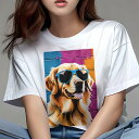 ゴールデンレトリバー Tシャツ 犬愛 ユニークデザインレディース 犬ファン 半袖 春夏 プリント 大人カジュアル かわいい 人間用 ギフト 個性的 猛暑対策 サングラス ゴールデンレトリバー レンガ