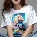 Tシャツ 犬愛 ユニークデザインレディース 犬ファン 半袖 春夏 プリント 大人カジュアル かわいい 人間用 ギフト 個性的 猛暑対策 お菓子 トラック デザート スイーツ アイスクリーム