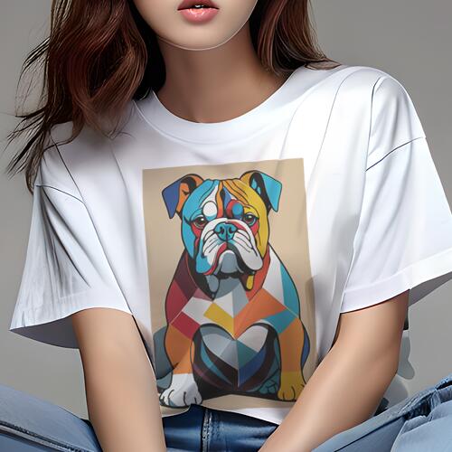 ブルドッグ Tシャツ 犬愛 ユニークデザインレディース 犬ファン 半袖 春夏 プリント 大人カジュアル かわいい 人間用 ギフト 個性的 猛暑対策 アート ブルドッグ ポップアート カラフル デザイン