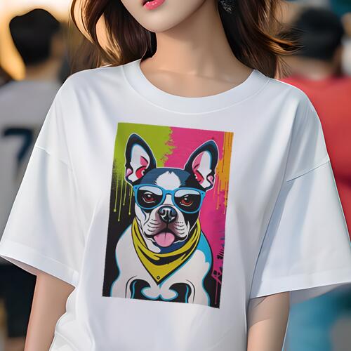 ボストンテリア Tシャツ 犬愛 ユニークデザインレディース 犬ファン 半袖 春夏 プリント 大人カジュア..