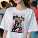 グレートデーン Tシャツ 犬愛 ユニークデザインレディース 犬ファン 半袖 春夏 プリント 大人カジュアル かわいい 人間用 ギフト 個性的 猛暑対策 サングラス グレートデーン ポップアート スプラッシュ
