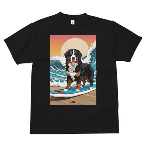 ブルー：青ホワイト：白ベージュ：茶色イエロー：黄色ライトピンク：桃色オートミール：グレー：灰 プリント クルーネック 大人カジュアル ペアTシャツ 親子ペアルック アニマル柄 ダンス 練習 運動 40代 30代 50代波 バーニーズマウンテンドッグ サーフィン 太陽 ビーチ