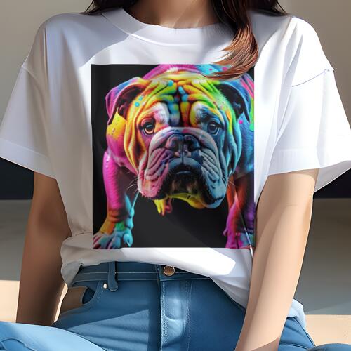 ブルドッグ Tシャツ 犬愛 ユニークデザインレディース 犬ファン 半袖 春夏 プリント 大人カジュアル かわいい 人間用 ギフト 個性的 猛暑対策 カラフル ブルドッグ アート