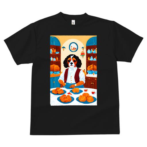 楽天フロントップ楽天市場店キャバリア Tシャツ 犬愛 ユニークデザインメンズ キッズ 犬ファン 半袖 春夏 プリント 大人カジュアル かわいい 人間用 ギフト 個性的 猛暑対策 パン キャバリア 料理 キッチン 食器