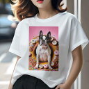 ボストンテリア Tシャツ 犬愛 ユニークデザインレディース 犬ファン 半袖 春夏 プリント 大人カジュアル かわいい 人間用 ギフト 個性的 猛暑対策 ドーナツ ボストンテリア スイーツ お菓子 チョコレート