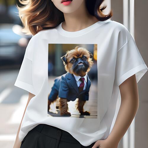ブリュッセルグリフォン Tシャツ 犬愛 ユニークデザインレディース 犬ファン 半袖 春夏 プリント 大人カジュアル かわいい 人間用 ギフト 個性的 猛暑対策 スーツ ブリュッセルグリフォン ネクタイ