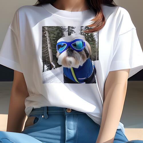 シーズー Tシャツ 犬愛 ユニークデザインレディース 犬ファン 半袖 春夏 プリント 大人カジュアル かわいい 人間用 ギフト 個性的 猛暑対策 スキーウェア シーズー スキーゴーグル 雪山