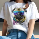 パグ Tシャツ 犬愛 ユニークデザインレディース 犬ファン 半袖 春夏 プリント 大人カジュアル かわいい 人間用 ギフト 個性的 猛暑対策 サングラス パグ ...