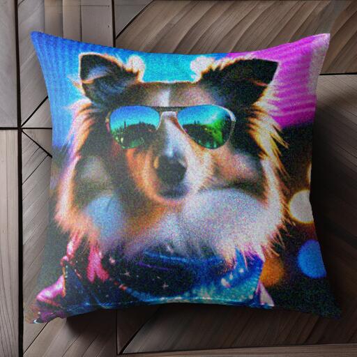 サングラス シェットランドシープドッグ ジャケット ライト クッションカバー 45×45cm アニマル柄 おしゃれ 可愛い クッション本体付き 正方形