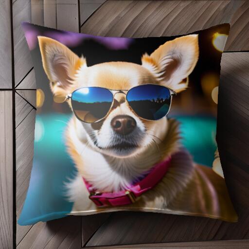 サングラス チワワ ピンクの首輪 クッションカバー 45×45cm アニマル柄 おしゃれ 可愛い クッション本..