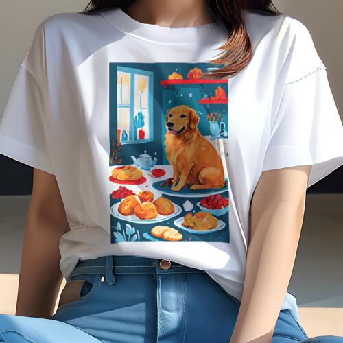 ゴールデンレトリバー Tシャツ 犬愛 ユニークデザインレディース 犬ファン 半袖 春夏 プリント 大人カ..