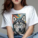 シベリアンハスキー Tシャツ 犬愛 ユニークデザインレディース 犬ファン 半袖 春夏 プリント 大人カジュアル かわいい 人間用 ギフト 個性的 猛暑対策 幾何学模様 シベリアンハスキー アート